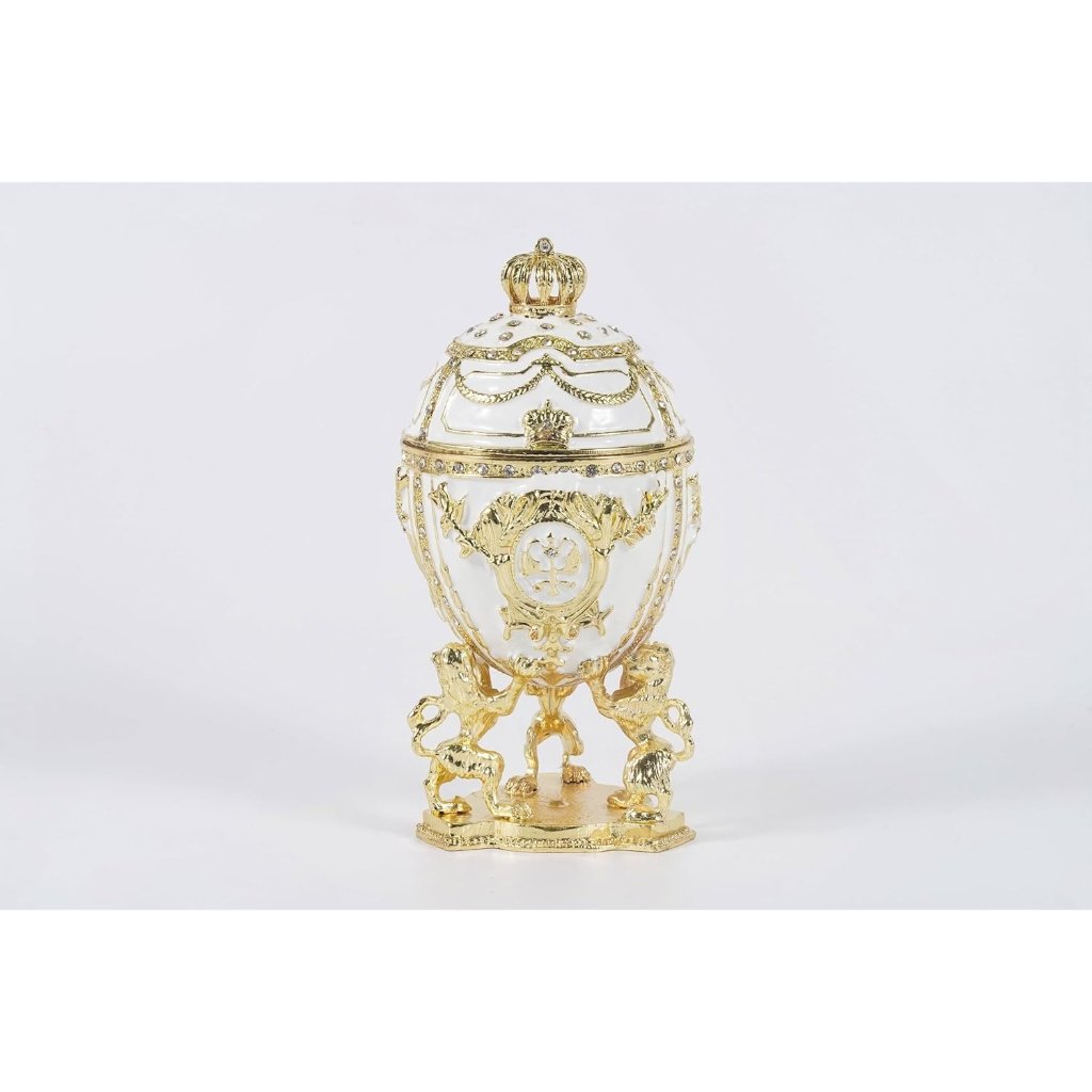Women Gold Egg Trinket Blanche Enameled Jewelry Box Unique Decorative Metal Box